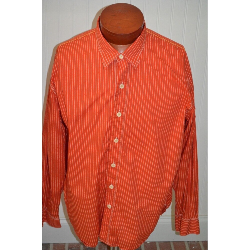 Tommy Bahama Men's Shirt XL Long Sleeve Orange Striped Oxford Casual